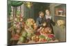 Man and Woman Before a Table Laid with Fruits and Vegetables-Georg Flegel-Mounted Giclee Print