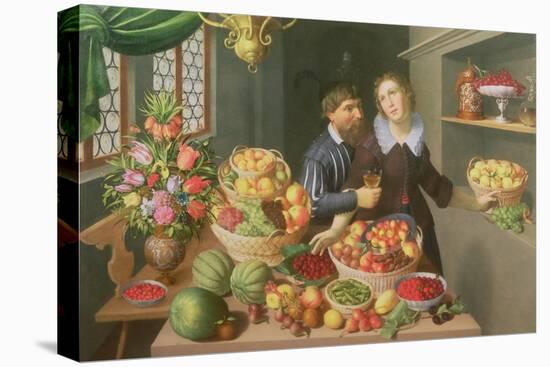 Man and Woman Before a Table Laid with Fruits and Vegetables-Georg Flegel-Stretched Canvas