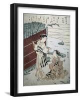 Man and Woman by a Hedge-Suzuki Harunobu-Framed Giclee Print