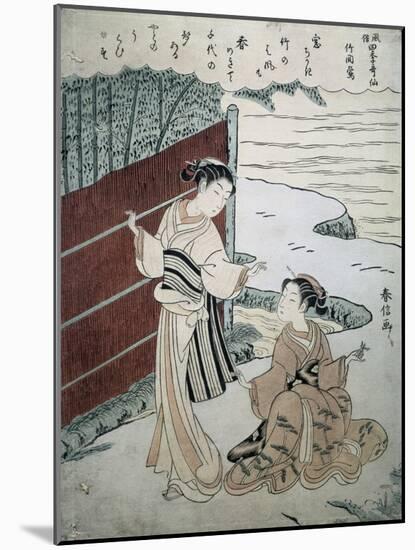 Man and Woman by a Hedge-Suzuki Harunobu-Mounted Giclee Print