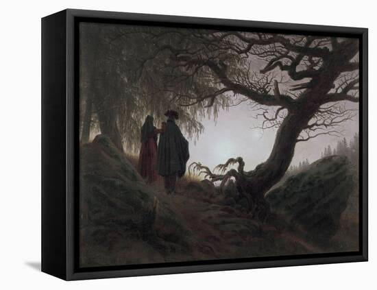 Man and Woman Contemplating the Moon-Caspar David Friedrich-Framed Stretched Canvas