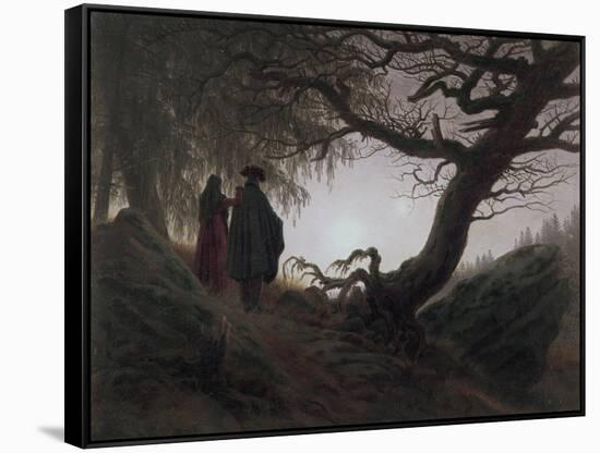 Man and Woman Contemplating the Moon-Caspar David Friedrich-Framed Stretched Canvas
