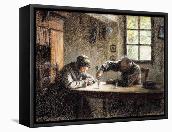 Man and Woman Drinking Eau De Vie-Léon Augustin L'hermitte-Framed Stretched Canvas