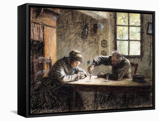 Man and Woman Drinking Eau De Vie-Léon Augustin L'hermitte-Framed Stretched Canvas