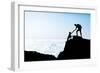 Man and Woman Help Silhouette in Mountains-blas-Framed Photographic Print