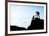 Man and Woman Help Silhouette in Mountains-blas-Framed Photographic Print