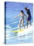 Man and Woman on a Surfboard-null-Stretched Canvas
