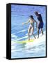 Man and Woman on a Surfboard-null-Framed Stretched Canvas