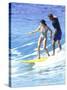 Man and Woman on a Surfboard-null-Stretched Canvas