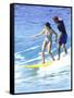 Man and Woman on a Surfboard-null-Framed Stretched Canvas