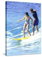 Man and Woman on a Surfboard-null-Stretched Canvas