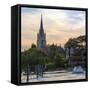 Man and Woman on Boat with All Saints Church in the Background, Marlow, Buckinghamshire, England-Charlie Harding-Framed Stretched Canvas