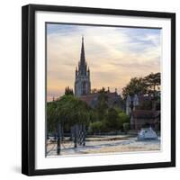 Man and Woman on Boat with All Saints Church in the Background, Marlow, Buckinghamshire, England-Charlie Harding-Framed Photographic Print