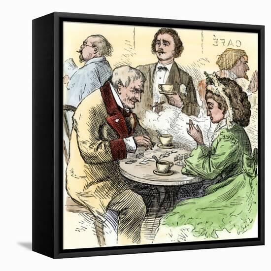 Man and Woman Playing Dominoes in a Cafe, 1800s-null-Framed Stretched Canvas