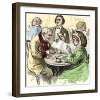 Man and Woman Playing Dominoes in a Cafe, 1800s-null-Framed Giclee Print