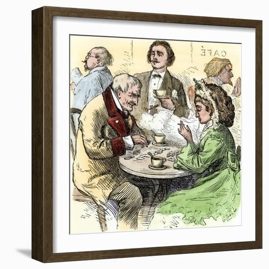 Man and Woman Playing Dominoes in a Cafe, 1800s-null-Framed Giclee Print