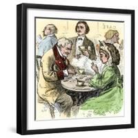 Man and Woman Playing Dominoes in a Cafe, 1800s-null-Framed Giclee Print