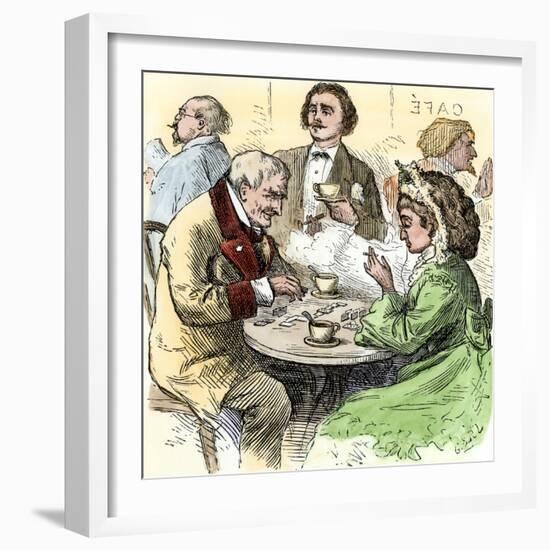 Man and Woman Playing Dominoes in a Cafe, 1800s-null-Framed Giclee Print