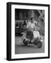 Man and Woman Riding a Vespa Scooter-Dmitri Kessel-Framed Photographic Print