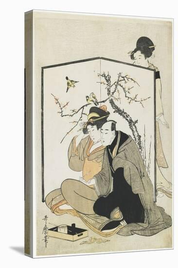 Man and Woman Smoking, C. 1804-Kitagawa Utamaro-Stretched Canvas