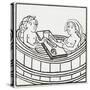 Man and Woman Together in a Bathtub Eating and Bathing-null-Stretched Canvas