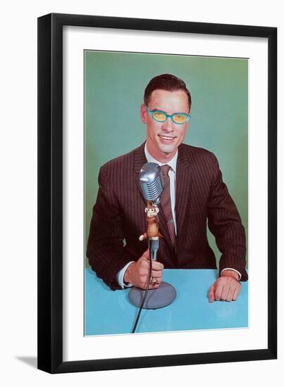Man at Mike with Sunglasses, Retro-null-Framed Art Print