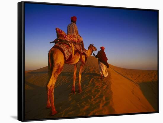 Man Atop Camel, Thar Desert, Rajasthan, India-Peter Adams-Framed Stretched Canvas