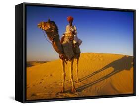 Man Atop Camel, Thar Desert, Rajasthan, India-Peter Adams-Framed Stretched Canvas