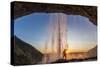 Man Behind Seljalandsfoss Waterfall, Suourland (South Iceland), Iceland-Peter Adams-Stretched Canvas