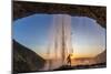 Man Behind Seljalandsfoss Waterfall, Suourland (South Iceland), Iceland-Peter Adams-Mounted Photographic Print