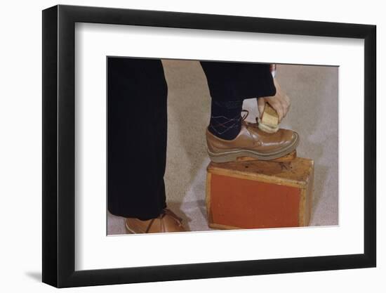 Man Buffing His Shoes-William P. Gottlieb-Framed Photographic Print