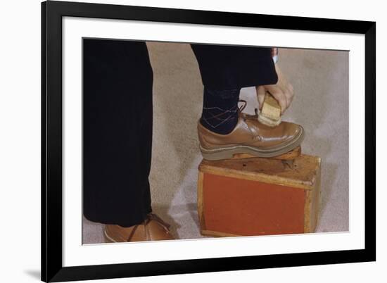 Man Buffing His Shoes-William P. Gottlieb-Framed Photographic Print