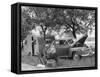 Man Camping Alongside Highway 30-Allan Grant-Framed Stretched Canvas