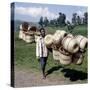 Man Carries Traditional Split-Bamboo Baskets to Sell at Kisoro Market, Southwest Uganda-Nigel Pavitt-Stretched Canvas