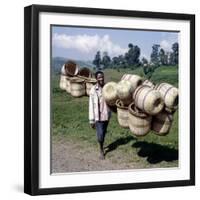 Man Carries Traditional Split-Bamboo Baskets to Sell at Kisoro Market, Southwest Uganda-Nigel Pavitt-Framed Photographic Print