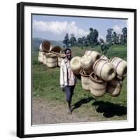 Man Carries Traditional Split-Bamboo Baskets to Sell at Kisoro Market, Southwest Uganda-Nigel Pavitt-Framed Photographic Print