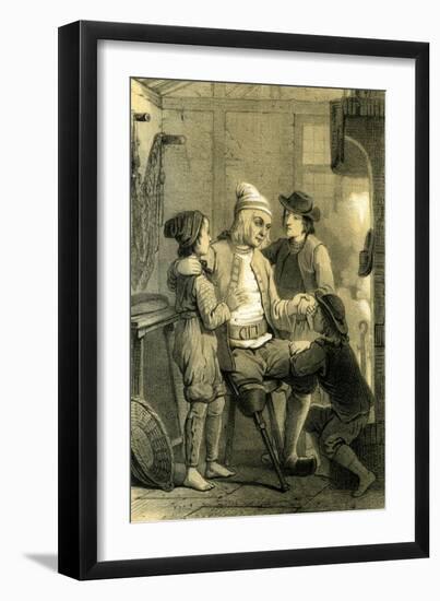 Man Children Fire Place Wooden Leg 19th Century-null-Framed Giclee Print