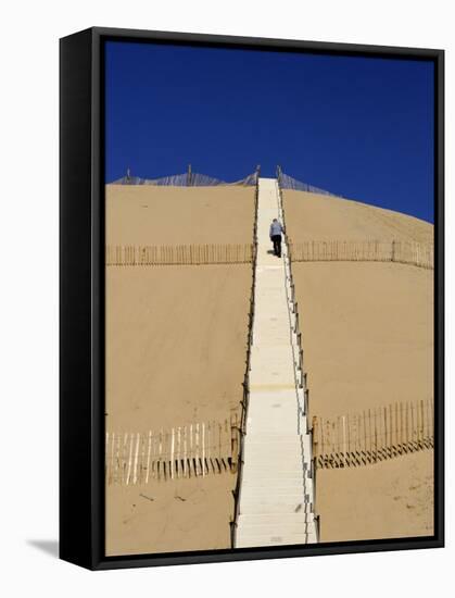 Man Climbing Steps Leading Up to Dunes Du Pyla, Bay of Arcachon, Cote D'Argent, Aquitaine-Peter Richardson-Framed Stretched Canvas