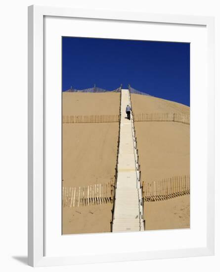 Man Climbing Steps Leading Up to Dunes Du Pyla, Bay of Arcachon, Cote D'Argent, Aquitaine-Peter Richardson-Framed Photographic Print