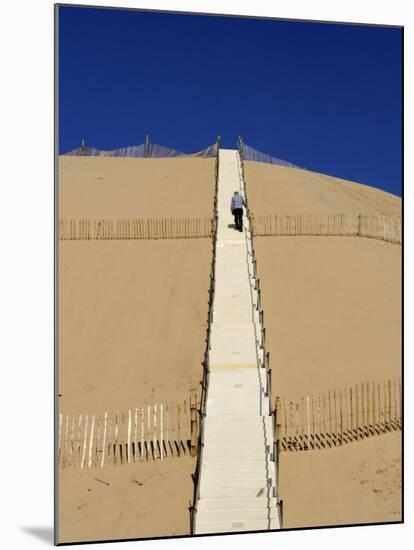 Man Climbing Steps Leading Up to Dunes Du Pyla, Bay of Arcachon, Cote D'Argent, Aquitaine-Peter Richardson-Mounted Photographic Print