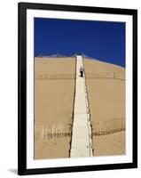 Man Climbing Steps Leading Up to Dunes Du Pyla, Bay of Arcachon, Cote D'Argent, Aquitaine-Peter Richardson-Framed Photographic Print