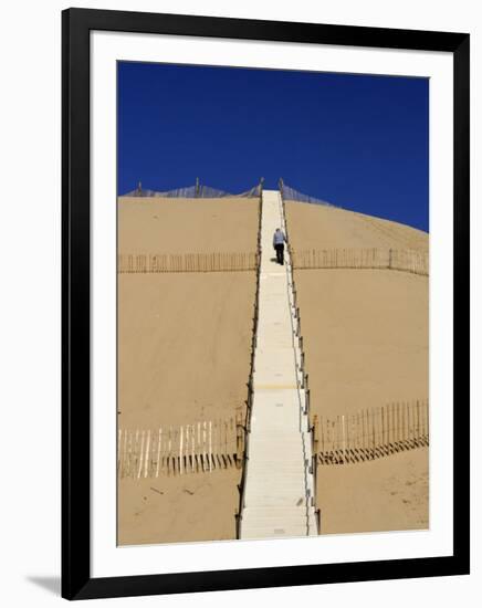 Man Climbing Steps Leading Up to Dunes Du Pyla, Bay of Arcachon, Cote D'Argent, Aquitaine-Peter Richardson-Framed Photographic Print