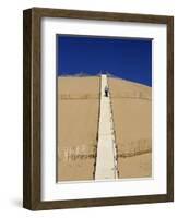 Man Climbing Steps Leading Up to Dunes Du Pyla, Bay of Arcachon, Cote D'Argent, Aquitaine-Peter Richardson-Framed Photographic Print