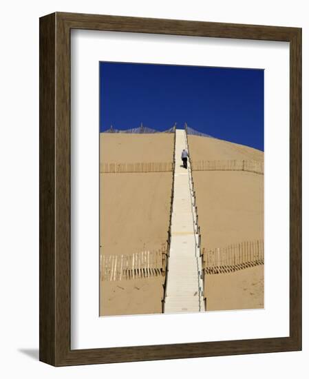 Man Climbing Steps Leading Up to Dunes Du Pyla, Bay of Arcachon, Cote D'Argent, Aquitaine-Peter Richardson-Framed Photographic Print