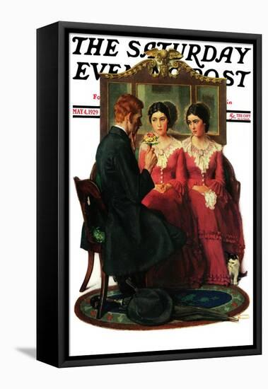 "Man Courting Two Sisters" Saturday Evening Post Cover, May 4,1929-Norman Rockwell-Framed Stretched Canvas