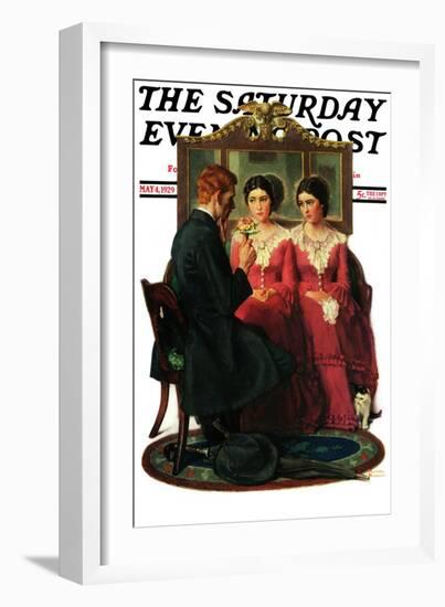 "Man Courting Two Sisters" Saturday Evening Post Cover, May 4,1929-Norman Rockwell-Framed Giclee Print