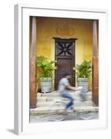 Man Cycling Past Doorway in Old Town of Galle Fort, Galle, Sri Lanka-Ian Trower-Framed Photographic Print