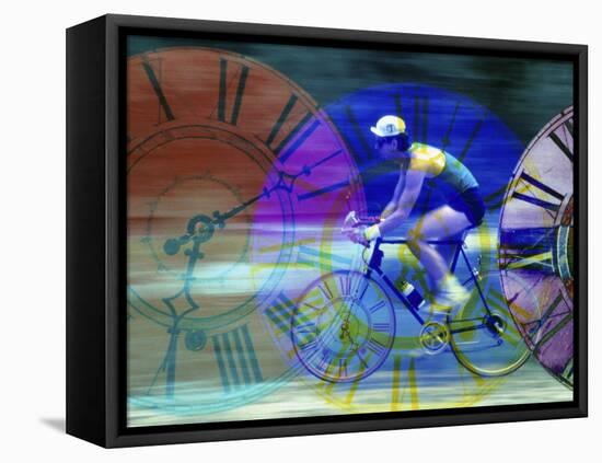 Man Cycling with Clocks Superimposed-null-Framed Stretched Canvas