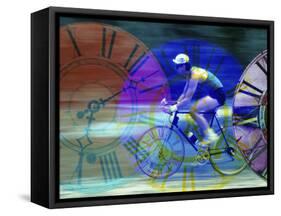 Man Cycling with Clocks Superimposed-null-Framed Stretched Canvas
