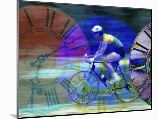 Man Cycling with Clocks Superimposed-null-Mounted Photographic Print